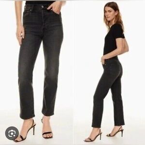 Denim Forum AritziaThe Arlo High Rise Straight Black Wash Button Fly Jeans sz 25